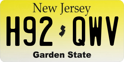 NJ license plate H92QWV