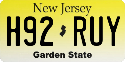NJ license plate H92RUY