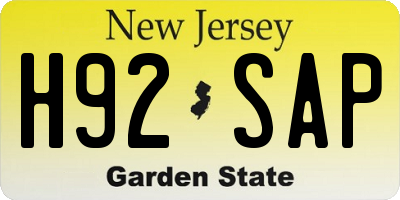 NJ license plate H92SAP