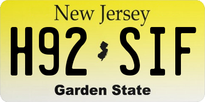 NJ license plate H92SIF
