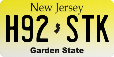 NJ license plate H92STK