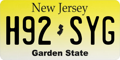 NJ license plate H92SYG