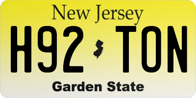 NJ license plate H92TON