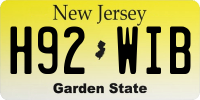 NJ license plate H92WIB