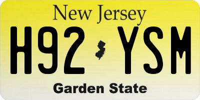 NJ license plate H92YSM