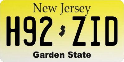 NJ license plate H92ZID