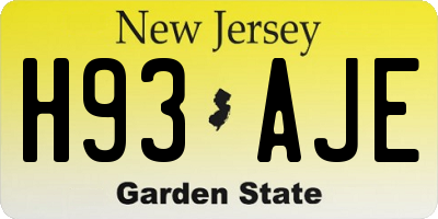 NJ license plate H93AJE
