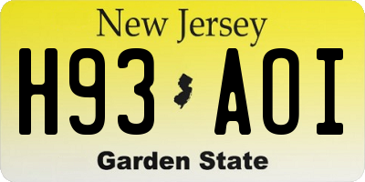 NJ license plate H93AOI