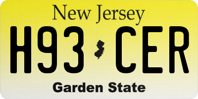 NJ license plate H93CER