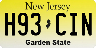 NJ license plate H93CIN