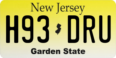NJ license plate H93DRU