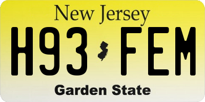 NJ license plate H93FEM