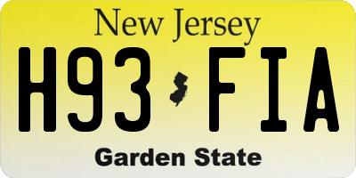 NJ license plate H93FIA