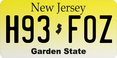 NJ license plate H93FOZ