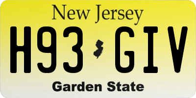 NJ license plate H93GIV
