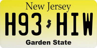 NJ license plate H93HIW