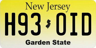 NJ license plate H93OID