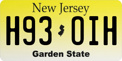 NJ license plate H93OIH