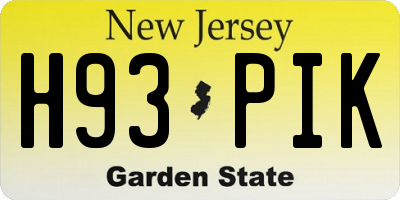 NJ license plate H93PIK