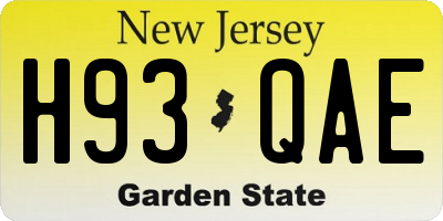 NJ license plate H93QAE