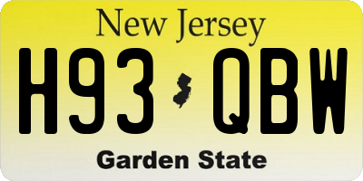 NJ license plate H93QBW