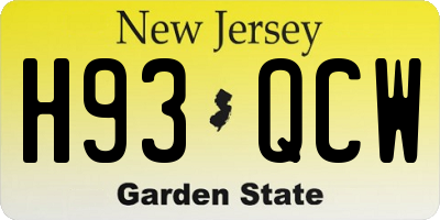 NJ license plate H93QCW