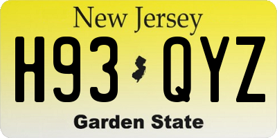 NJ license plate H93QYZ