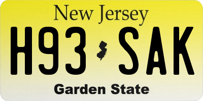 NJ license plate H93SAK