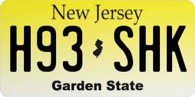 NJ license plate H93SHK