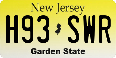 NJ license plate H93SWR