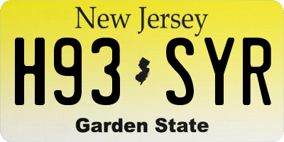 NJ license plate H93SYR