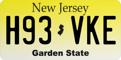 NJ license plate H93VKE