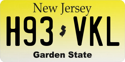 NJ license plate H93VKL
