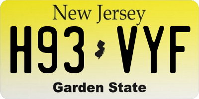 NJ license plate H93VYF