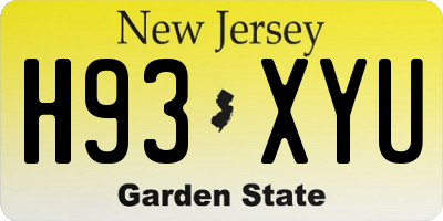 NJ license plate H93XYU