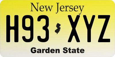 NJ license plate H93XYZ