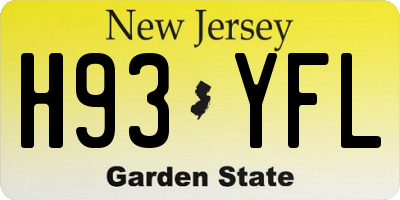 NJ license plate H93YFL