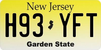 NJ license plate H93YFT