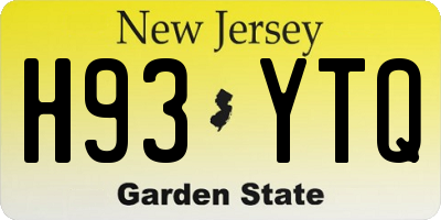 NJ license plate H93YTQ