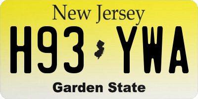 NJ license plate H93YWA