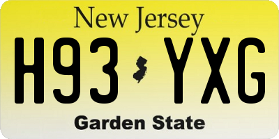 NJ license plate H93YXG
