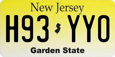NJ license plate H93YYO