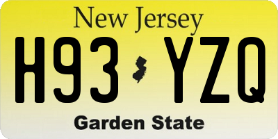 NJ license plate H93YZQ