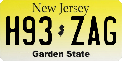 NJ license plate H93ZAG