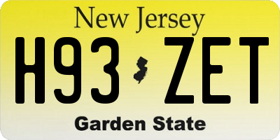 NJ license plate H93ZET