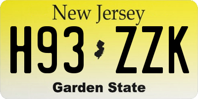 NJ license plate H93ZZK