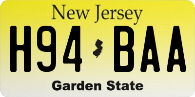 NJ license plate H94BAA