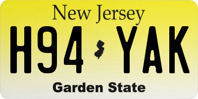 NJ license plate H94YAK
