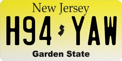 NJ license plate H94YAW