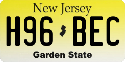 NJ license plate H96BEC